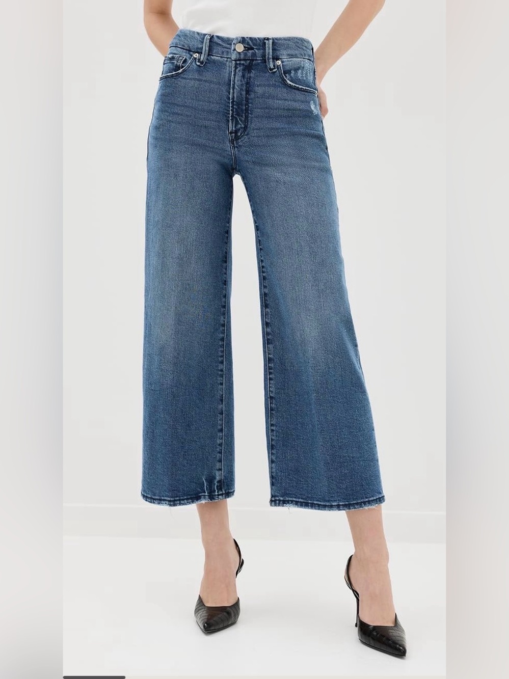 Good American Good Waist Palazzo Cropped Jeans
